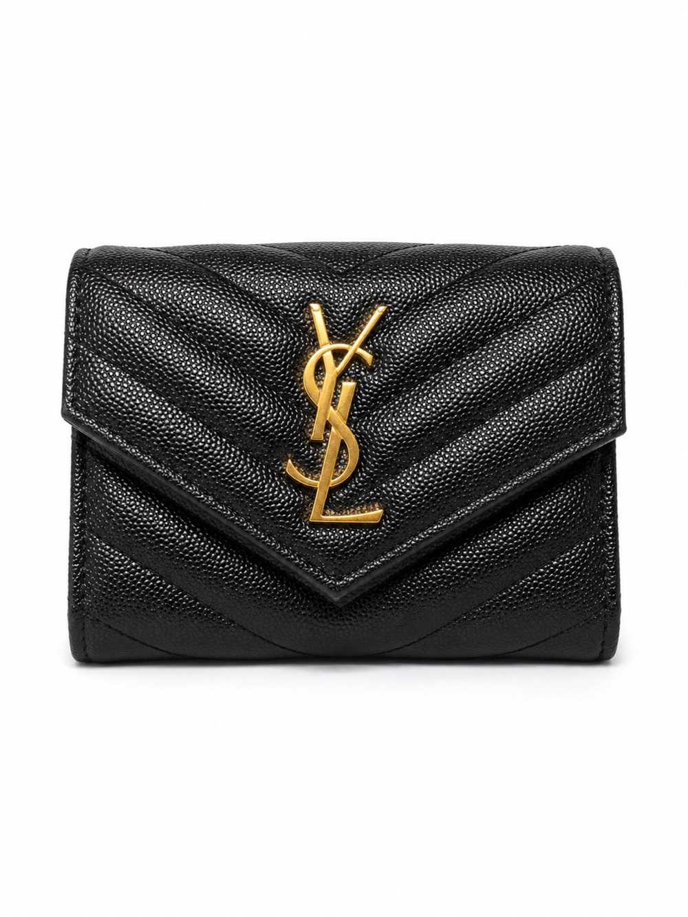 Saint Laurent Black Quilted Mini Wallet with Gold YSL Emblem